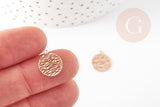 Pendentif estampe filigrane rond motif vagues laiton doré clair 14mm, Pendentif léger pour création bijoux or, x2 (G9293)