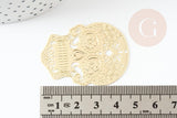 Pendentif estampe filigrane tête de mort laiton doré, Pendentif très fin et léger, 46 x 34 mm, x2 (G3697)