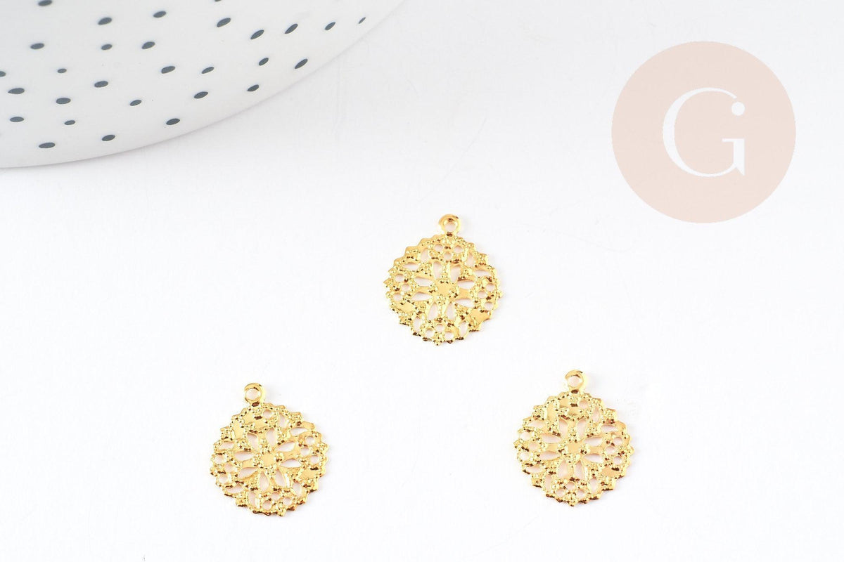 Pendentif fleur filigrane laiton doré 15mm, pendentif dentelle pour creation bijoux x50 (G1291)