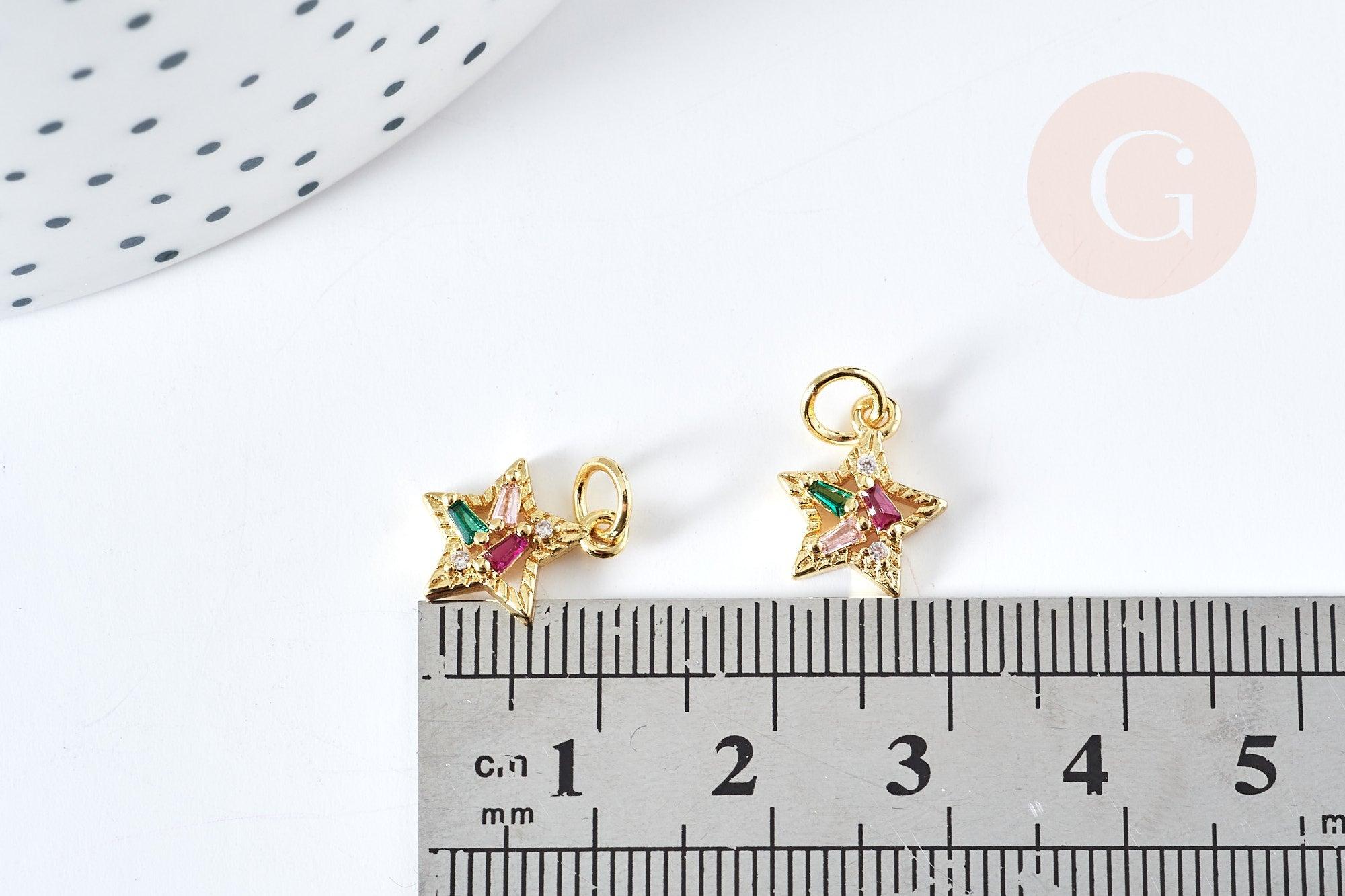Pendentif étoile laiton doré 18K cristal zircon multicolore 12mm, x1 G8579