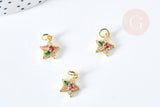 Pendentif étoile laiton doré 18K cristal zircon multicolore 12mm, x1 G8579