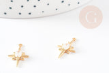 Pendentif étoile laiton doré 18K zircon, pendentif doré,porte-bonheur,bijou constellation,création bijoux,21.5mm, x1 G5246