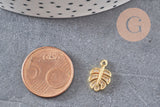 Pendentif feuille laiton doré zircon 14mm, X2 (G9840)