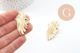 Pendentif feuille laiton plié,breloque laiton brut,bijoux,pendentif laiton brut,45mm, x2 (G4621)
