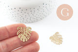 Pendentif feuille laiton,breloque laiton brut,bijou laiton,feuille monstera, bijoux,pendentif laiton brut,22mm, x2 (G1763)