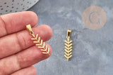 Pendentif feuille laurier acier doré 304 inoxydable 25.5mm, bijou en acier hypoallergénique x1 (G4763)