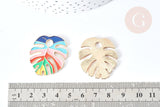 Pendentif feuille monstera zamac doré émaux colorés 33.5x30mm, Pendentif très fin et léger pour création de bijoux, x1 G8083
