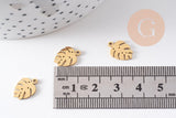 Pendentif feuille monsterosa acier 304 doré inoxydable IP 13mm, x2 (G10541)