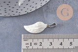 Pendentif feuille nacre naturelle zamac platine 27-29mm,création bijou nacre x1 (G10088)
