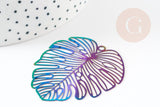 Pendentif filigrane feuille monsterosa acier 201 inoxydable multicolore 50x45mm,x2 (G4114)