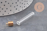 Pendentif fiole Bouteille verre fer doré 34mm, x1 (G11063)
