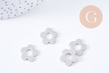 Pendentif fleur acier 304 inoxydable platine percé 16mm, x1 (G10640)