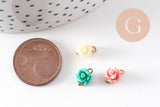 Pendentif fleur de rose résine multicolore support laiton doré 9x7mm, x10 (G4571)