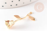 Pendentif fleur rose doré 18K, Pendentif bijou laiton,fleur laiton bijoux,37mm, x1 G6429