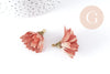 Pendentif fleur soie rose corail zamac doré 29-36mm, création bijou fleur en tissu, x2 (G8990)