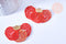 Pendentif fleur tissu soie rouge support doré,pendentif fleur en dentelle de tissu, 25x38mm, x2 (G4976)