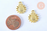 Pendentif fleur tournesol zamac doré 18.6mm, x1 (G5868)