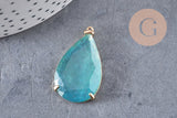 Pendentif goutte agate naturelle bleue support doré 32mm, x1 (G2435)