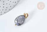 Pendentif goutte amulette, pierre labradorite naturelle, acier inoxydable doré, 27mm, x1 (G7629)