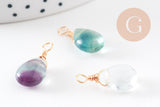 Pendentif goutte fluorite verte violette naturelle 20mm, x1 (G6264)