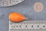 Pendentif goutte jade naturel jaune laiton doré 33mm, x1 (G0302)