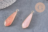 Pendentif goutte jade rose facettes doré 31mm, x1 (G1774)