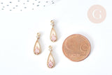 Pendentif goutte laiton doré zircons rose clair 17,5mm, pendentif création bijoux, x1 G8084