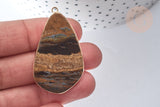 Pendentif goutte œil de tigre doré 45mm, pendentif pierre œil de tigre naturel, x1 (G7938)