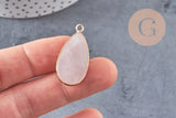 Pendentif goutte quartz rose naturel laiton doré 33mm, x1 (G3620)