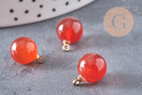 Pendentif goutte rond cornaline, support doré, création bijoux pierre naturelle, pendentif pierre naturelle, 14mm, x1, G4567