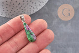 Pendentif goutte rubis zoisite naturel acier inoxydable platine 28mm, x1 (G11120)