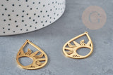 Pendentif goutte soleil acier 201 inoxydable dore 45mm ,breloque acier inoxydable doré, x1 G5689
