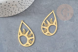 Pendentif goutte soleil acier 201 inoxydable dore 45mm ,breloque acier inoxydable doré, x1 G5689