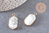 Pendentif hexagone howlite,pendentif pierre, support doré,création bijou,pierre naturelle,bijou pierre, howlite naturelle,25mm-G1868