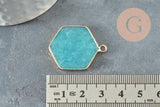Pendentif hexagone jade naturel bleu turquoise 30-31mm, x1 (G5419)