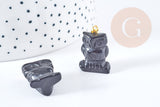 Pendentif hibou agate noir support doré 23mm, pendentif pierre création bijoux, x1, G8639