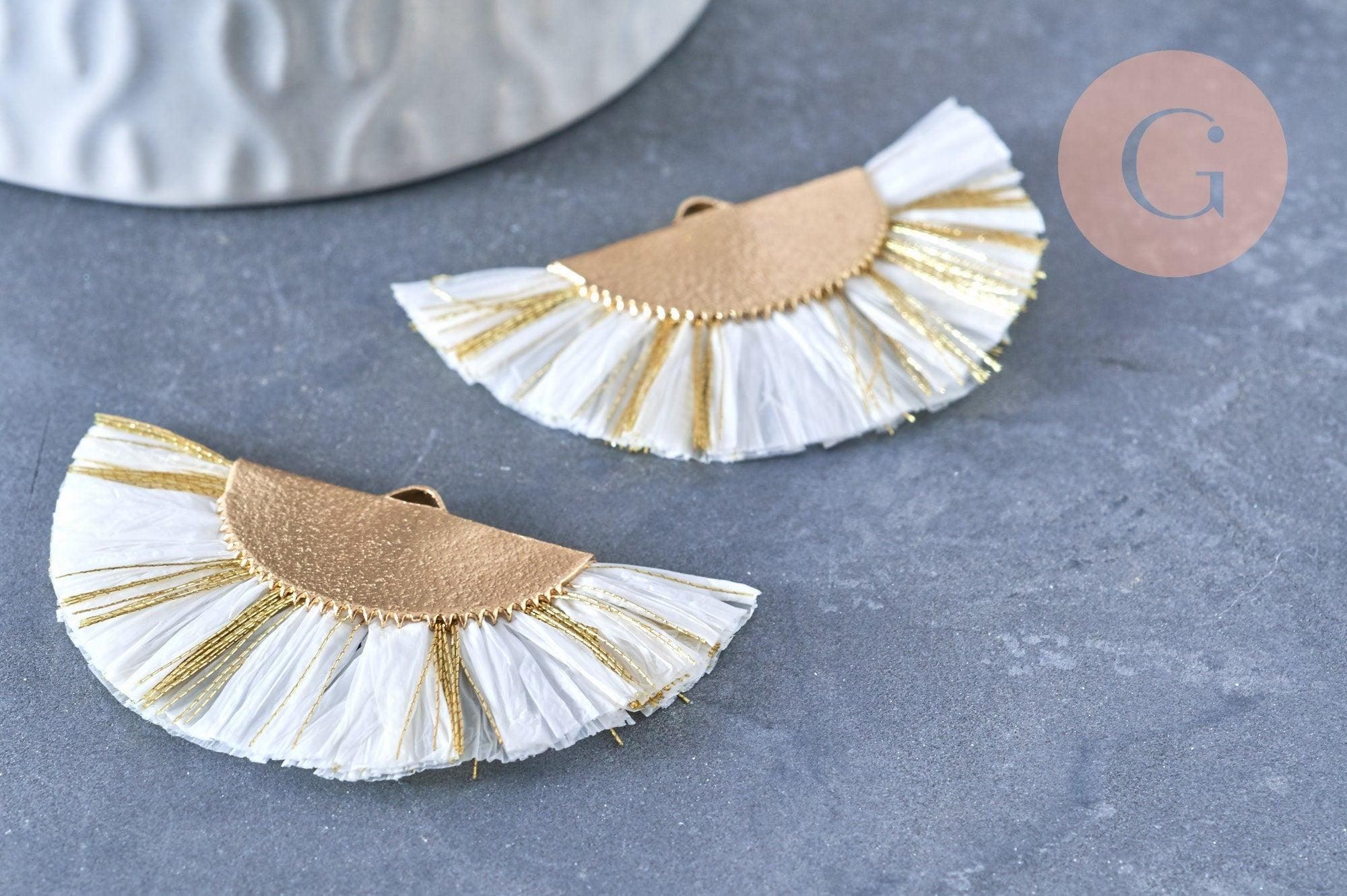 Pendentif large pompon fil blanc or 14mm, x2 (G4136)