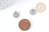 Pendentif lettre initiale acier 201 inoxydable platine sans nickel 12mm, x1 (G8969)