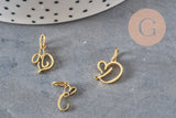 Pendentif lettre initiale stylisé acier inoxydable doré IP 12.5mm, x1 (G11372)-Breloques et pendentifs-Gingerlily Perles