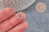 Pendentif lettre initiale stylisé acier inoxydable platine 12.5mm, x1 (G11373)-Breloques et pendentifs-Gingerlily Perles