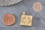 Pendentif locket carré laiton doré 18K étoiles zircons 20.5mm, x1 (G11138)