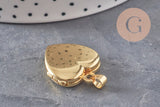 Pendentif locket cœur porte-photo laiton doré 18K 20.5mm, x1 (G11157)