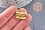 Pendentif locket enveloppe laiton doré 21.8mm, médaillon Vintage pour création collier x1 (G3321)