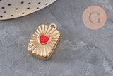 Pendentif locket rectangle cœur porte-photo laiton doré 18K émaillé 26mm, x1 (G11146)