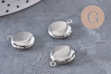 Pendentif locket rond acier 316 inoxydable platine 16mm, x1 (G10985)