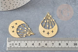 Pendentif lune et étoiles acier doré 39.5mm, breloque doré, acier inoxydable doré, pendentif sans nickel, création bijoux, x1, G6143