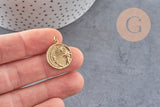 Pendentif lune rond gravé laiton doré 16K étoile zircon 20.5mm, un pendentif doré avec des cristaux pour la création de bijoux, x1 (G5960)