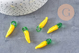 Pendentif maïs fruit verre artisanal tchèque 25mm, x5 (G4233)