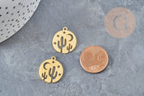 Pendentif médaille cactus étoiles acier doré 20.5mm, breloque acier inoxydable doré x1 (G6038)