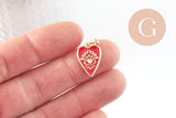 Pendentif médaille coeur émail rouge laiton doré 18K , pendentif laiton amour pour création bijoux,18.5mm, x1 (G5317)